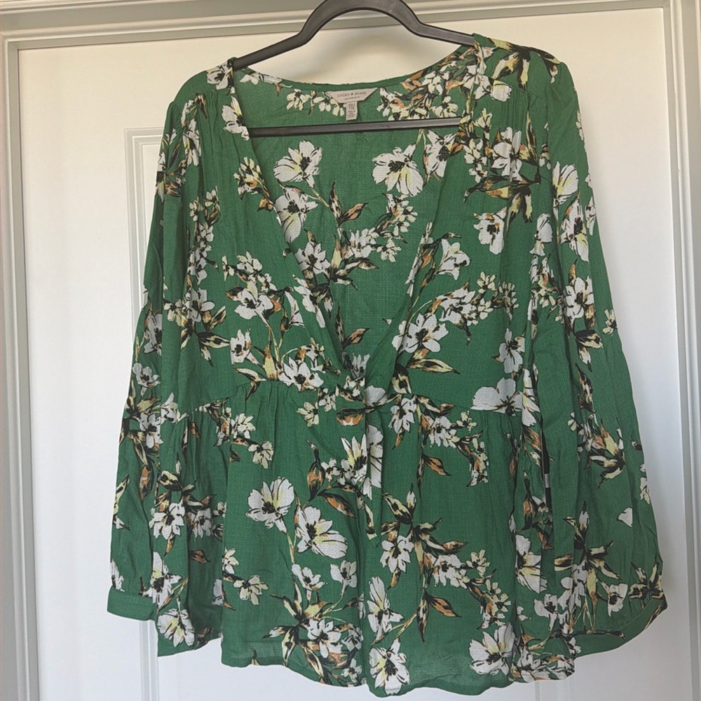 NWT Lucky Brand Long Sleeve Green Floral Blouse XXL